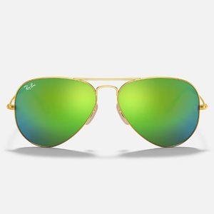 Ray-Ban AVIATOR FLASH LENS Mirrored Green SUNGLASSES Unisex